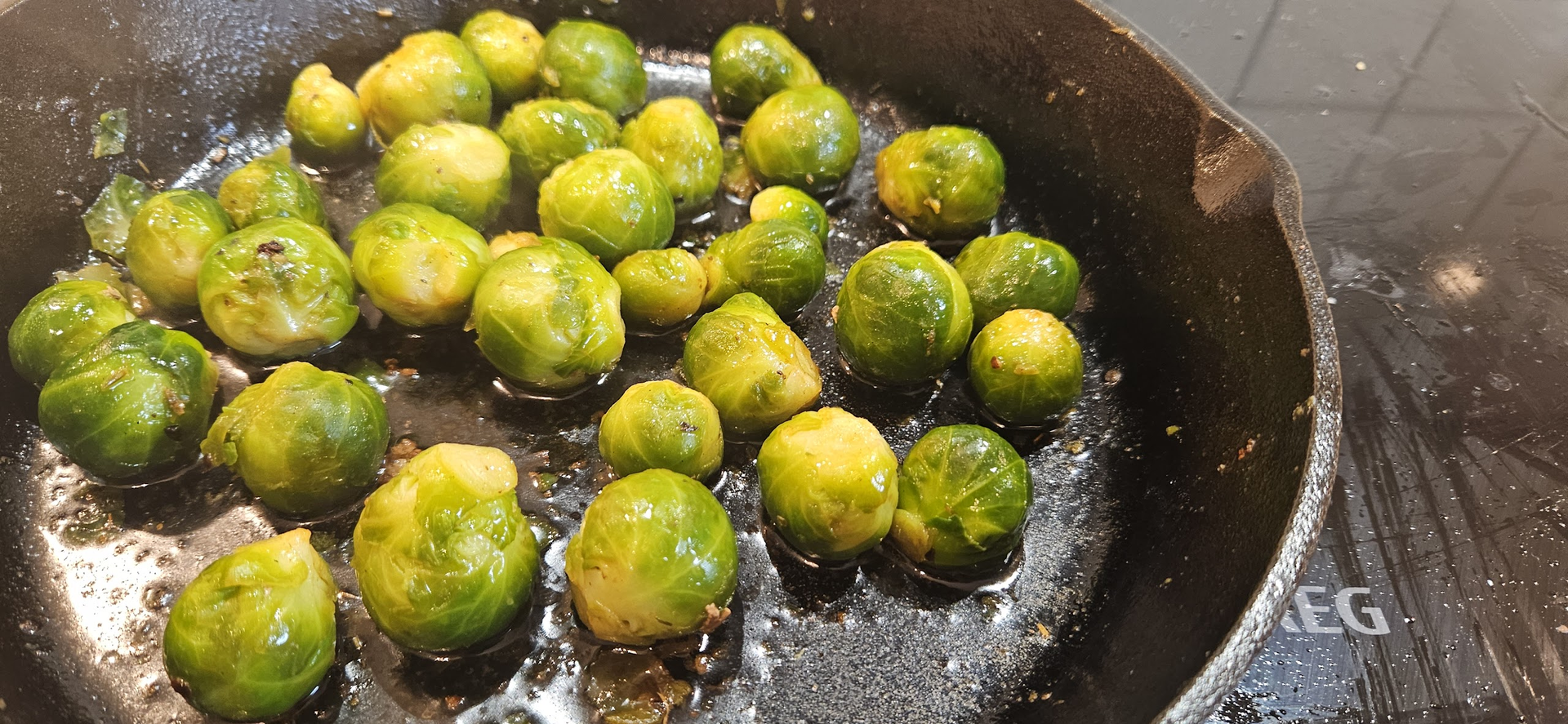 Brussels sprouts first simmered in duck stock and then fried in duck fat bring the final layer of flavour to the plate.