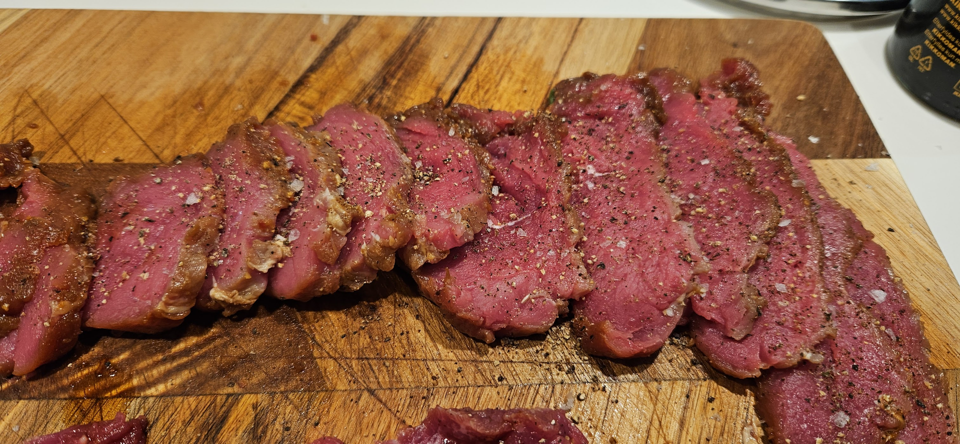 Season lightly with salt, pepper, and a little extra soy before the meat hits the pan.